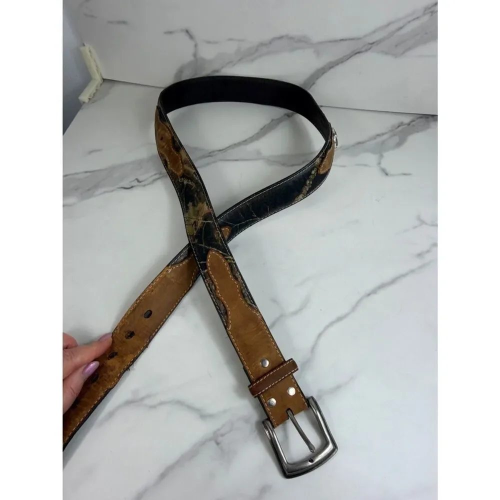 Nocona Genuine Leather Belt Western Distressed Brown Black Buckle Size 44
